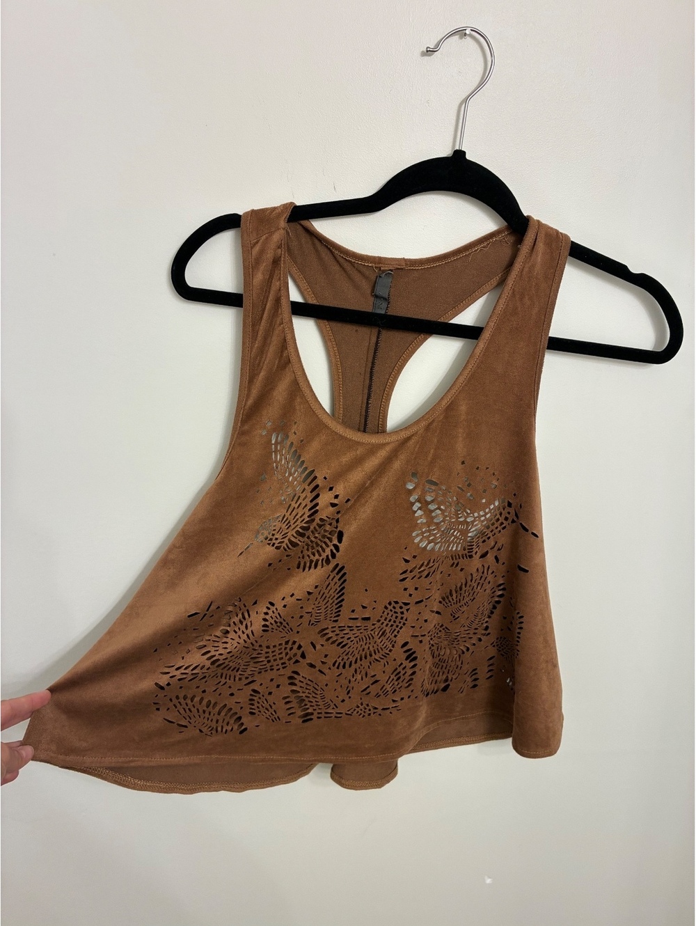 Whimsygoth Butterfly Laser Cut Cropped Tank – Brown Suede Aesthetic Top